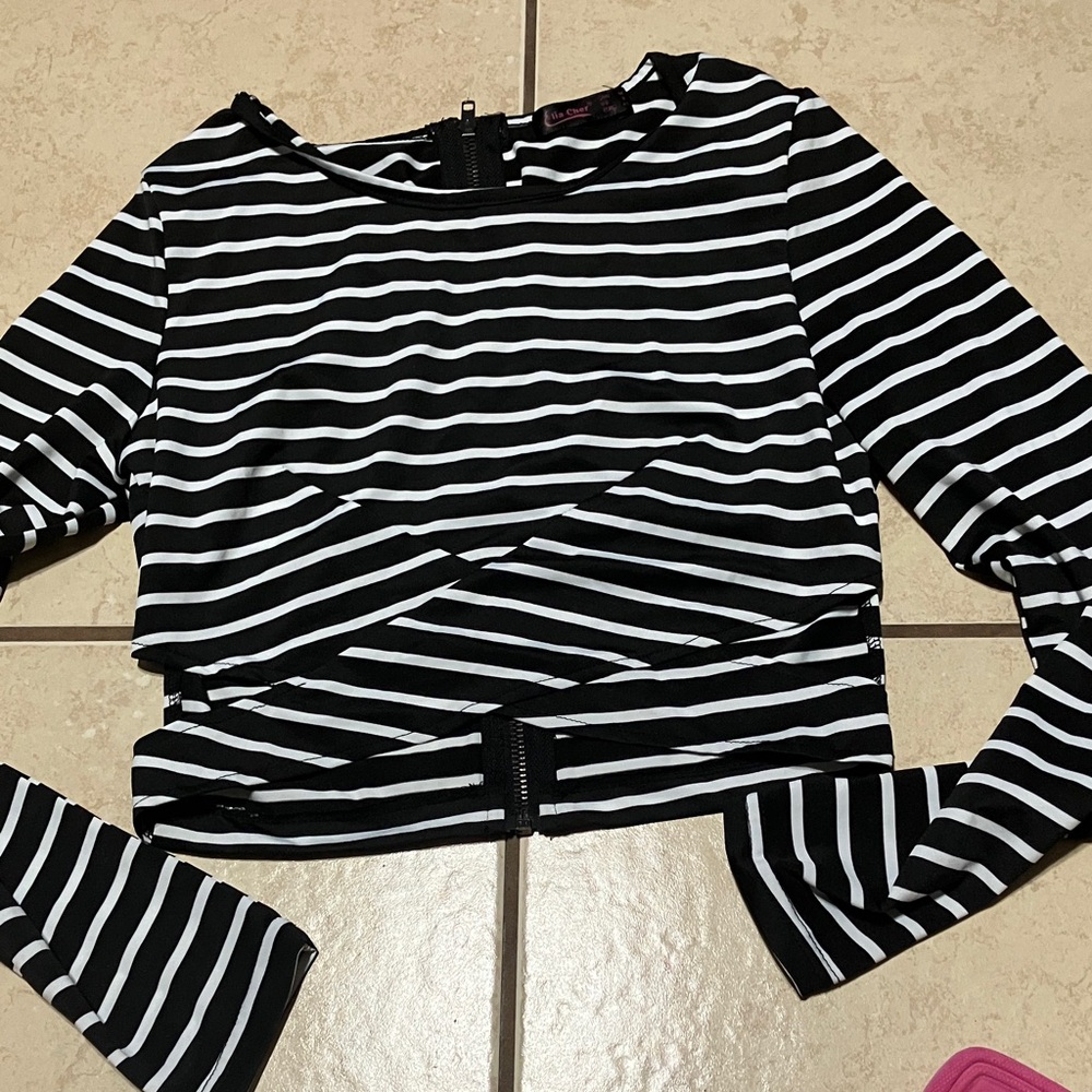 Black and White Striped Women's Top